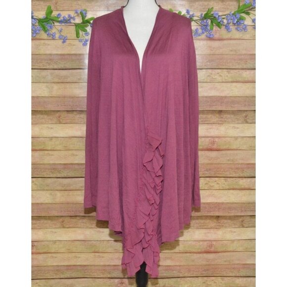 Soft Surroundings Purple Ladies Open Front Cardigan Size XL Ruffled Hem Layering - Picture 6 of 12